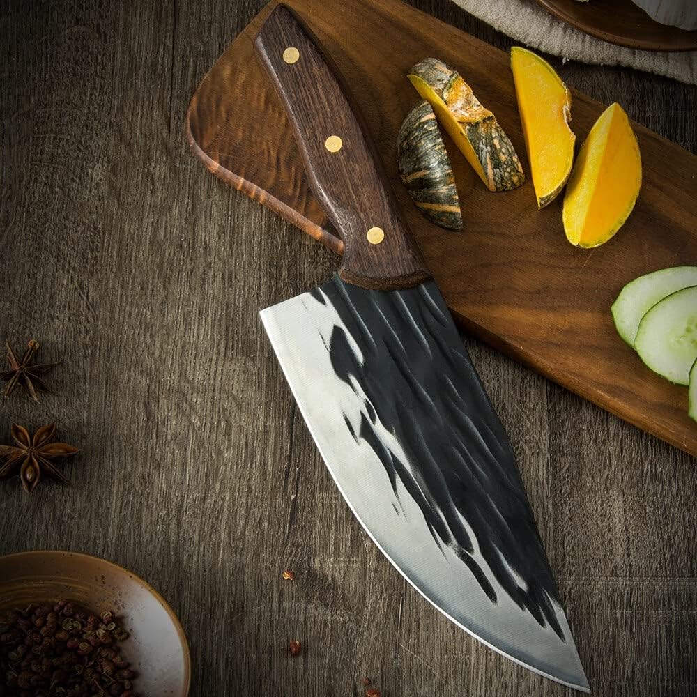 MAYiT Meat Cleaver Knife, 7.5inch Kitchen Slaughter Knife Stainless Steel Hammered Forged German Butcher Knife Boning Deboning Cutting Cooking Tool