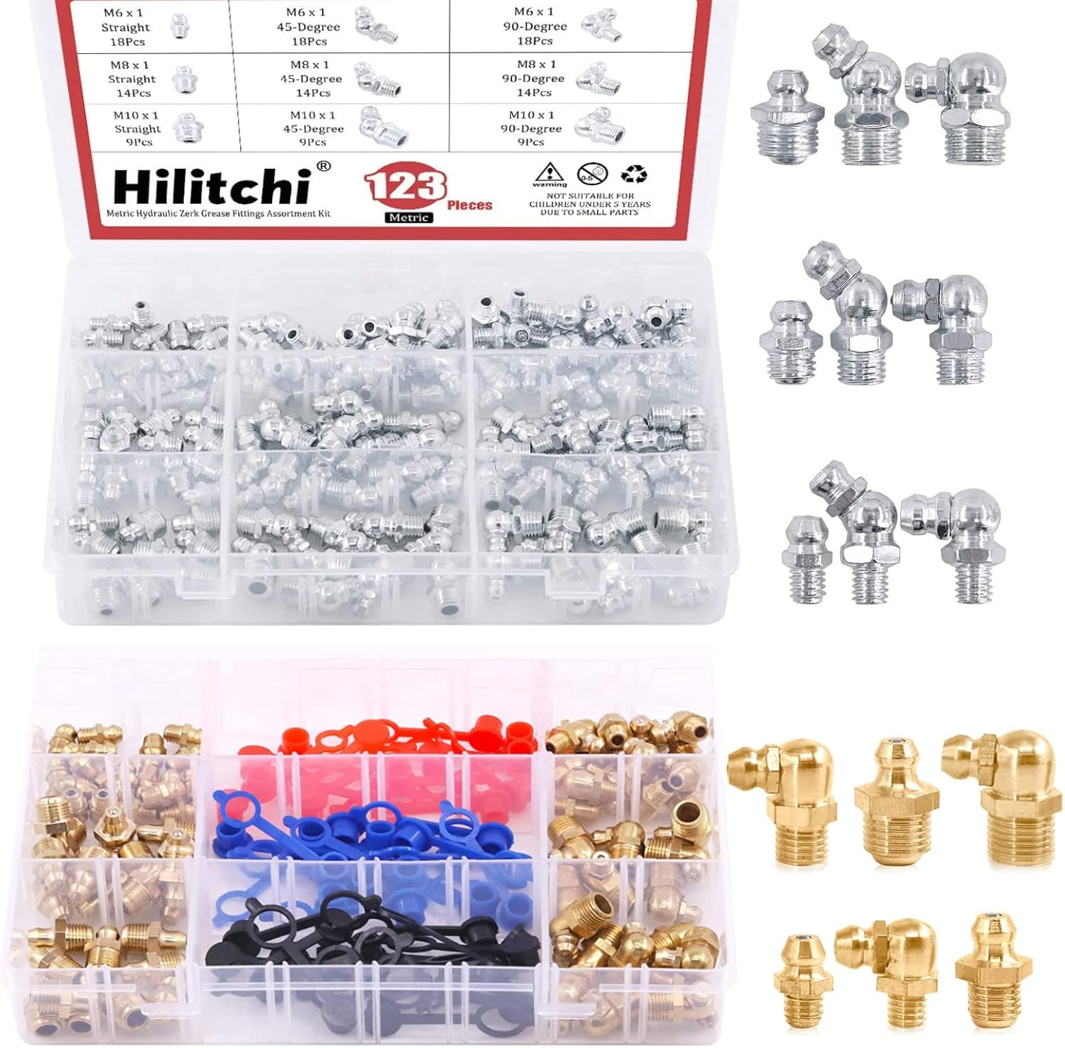 Hilitchi 123Pcs Metric Hydraulic Zerk Grease Fittings