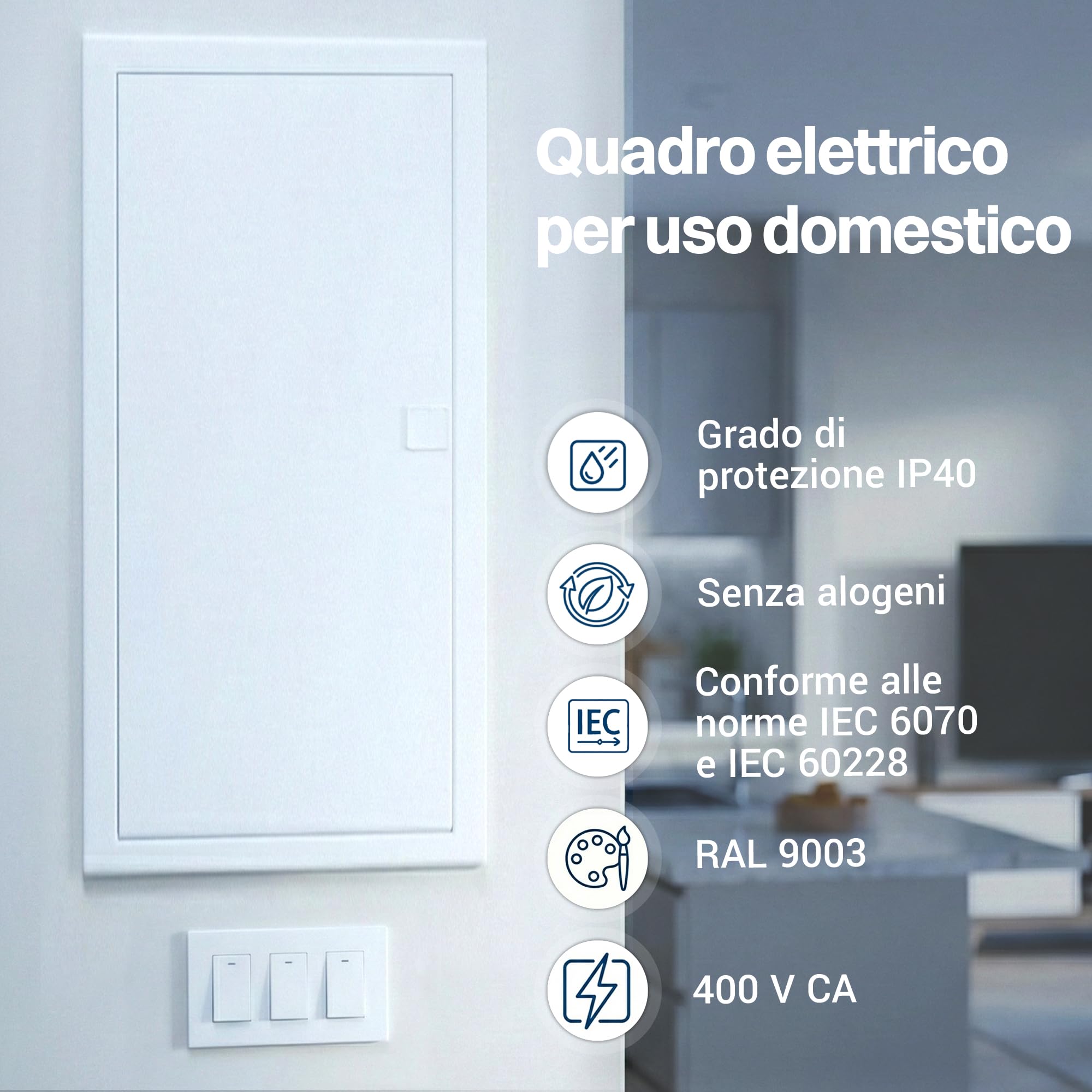 Intratec Quadro Elettrico da Incasso 4 File – Centralino di Distribuzione IP40 per 48 Moduli con Porta Metallica Bianca e Guida DIN per Impianti Elettrici Interni – 346 x 717 x 92mm