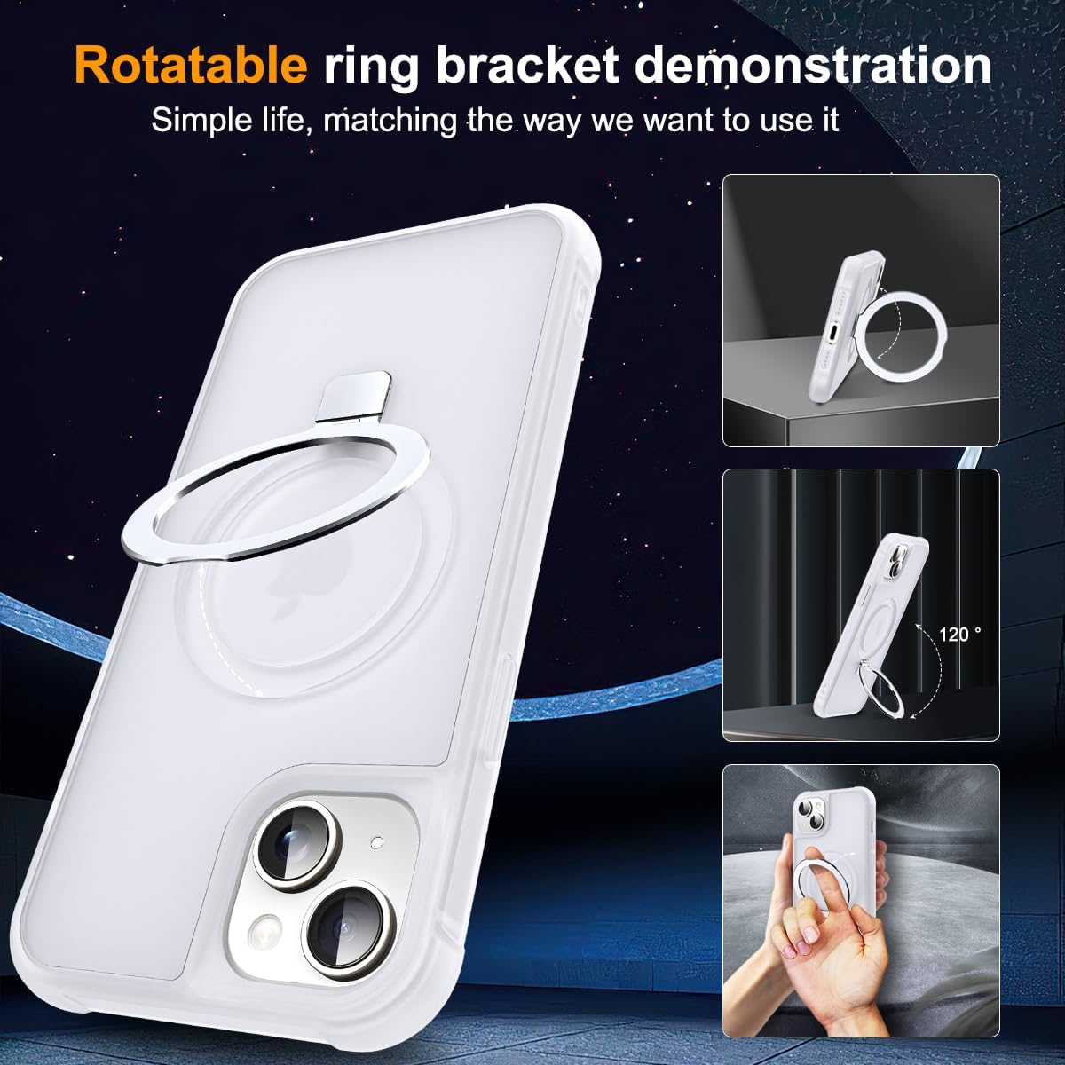 Compatible with iPhone 14 Plus Case with Invisible Magnetic O-Ring Stand Military-Grade Phone Case for iPhone 14 Plus 6.7" [Compatible with Mag-Safe][Great Grip Feeling],Translucent - Image 2