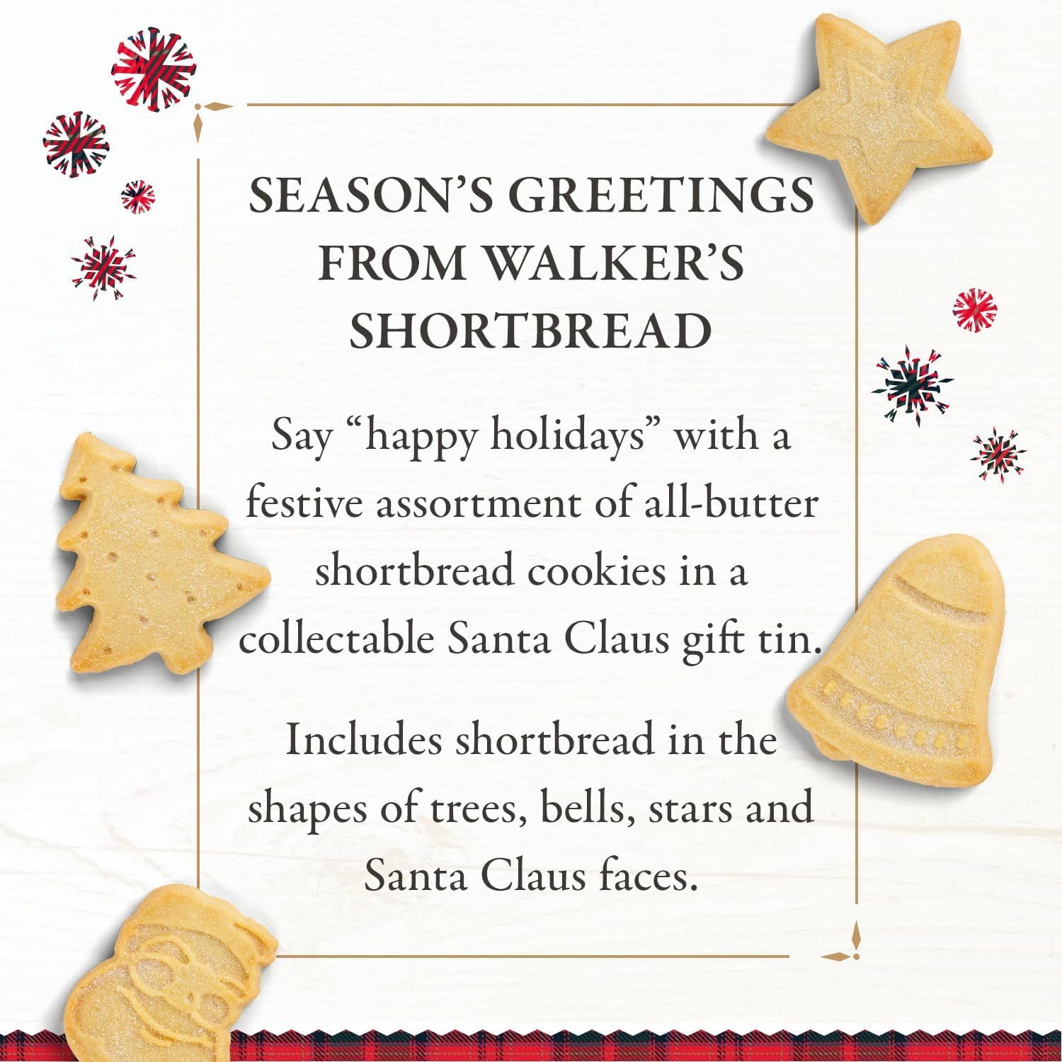 Walker's Shortbread Santa Assorted Holiday Tin, Pure Butter Shortbread Cookies, 8.8 Oz Tin
