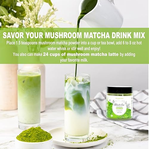Miniatura 6 de Polvo de matcha de hongos, sin azúcar, 6 hongos adaptogénicos, matcha de grado ceremonial, aumenta la concentración y la energía, 24 porciones