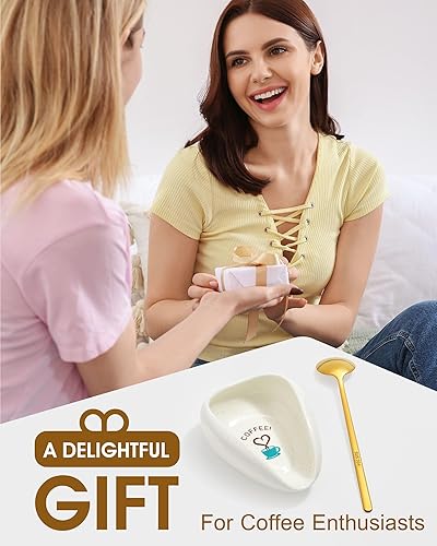 Miniatura 6 de FANGSUN Soporte para cucharas con cuchara de café dorada, soporte de cuchara de cerámica para encimera de cocina, soporte para cucharadita para