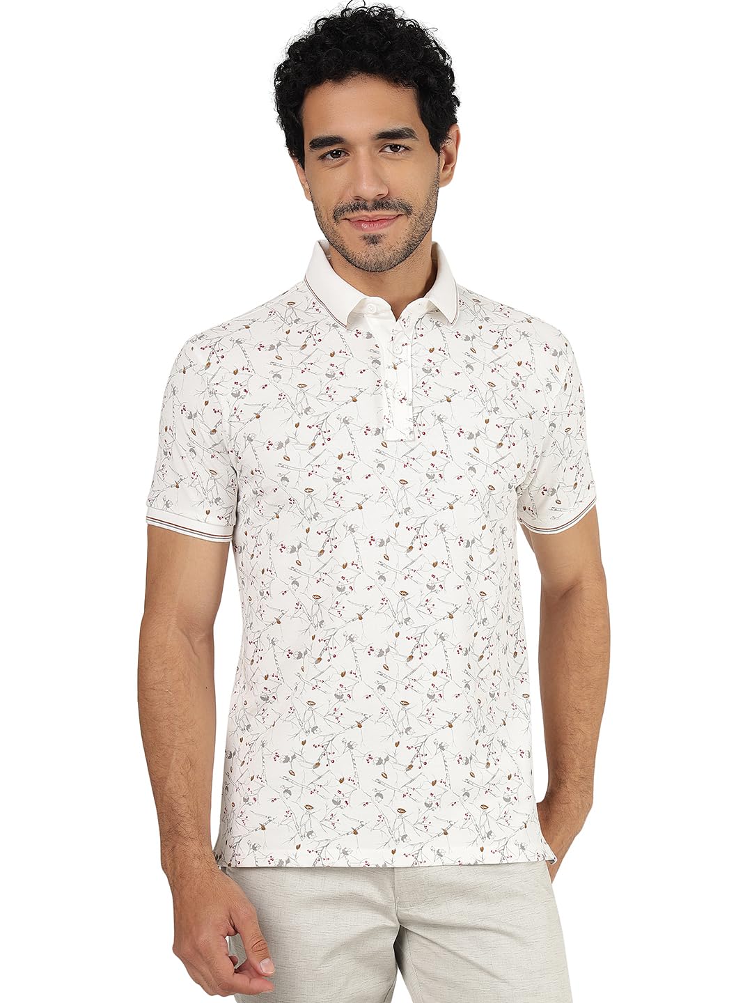 JadeBlue Printed Slim Fit Polo T-Shirt | 100% Cotton Half Sleeve Men's Wear | White Collar Type for Office or Party | Stylish and Comfortable Men's Polo Shirt - 56SB