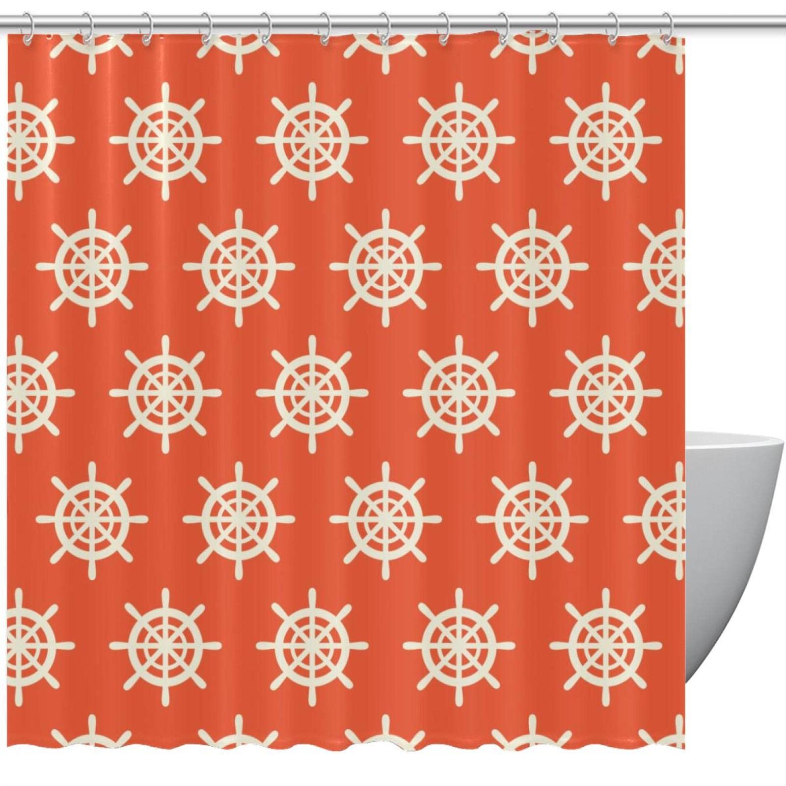 Rideau de douche de haute qualité motif gouvernail orange chic