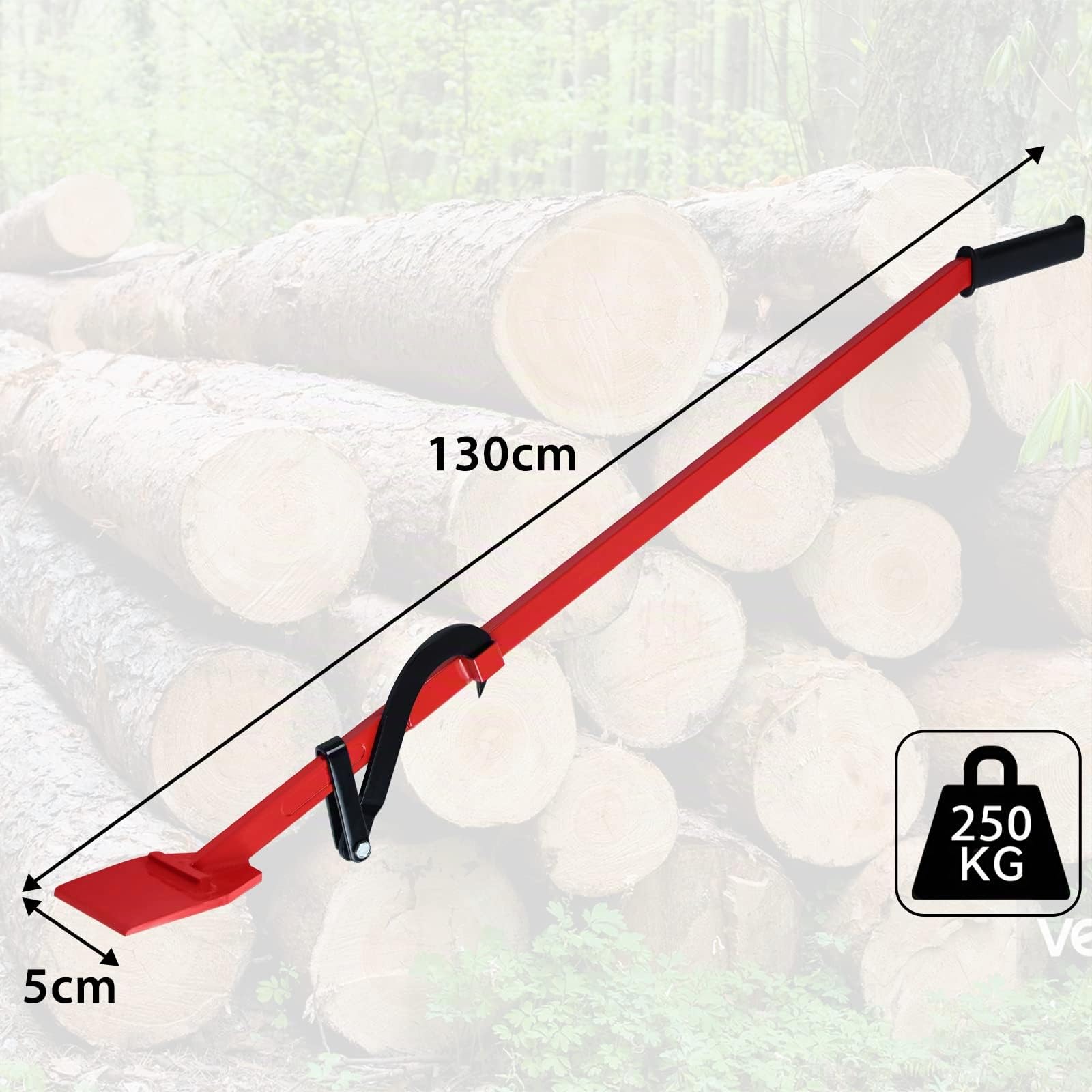 Lève-tronçonneuse 130 cm Professionnel Robuste avec Crochet de Retournement Coin de Coupe Accessoires Forestiers avec Poignée Ergonomique Antidérapante