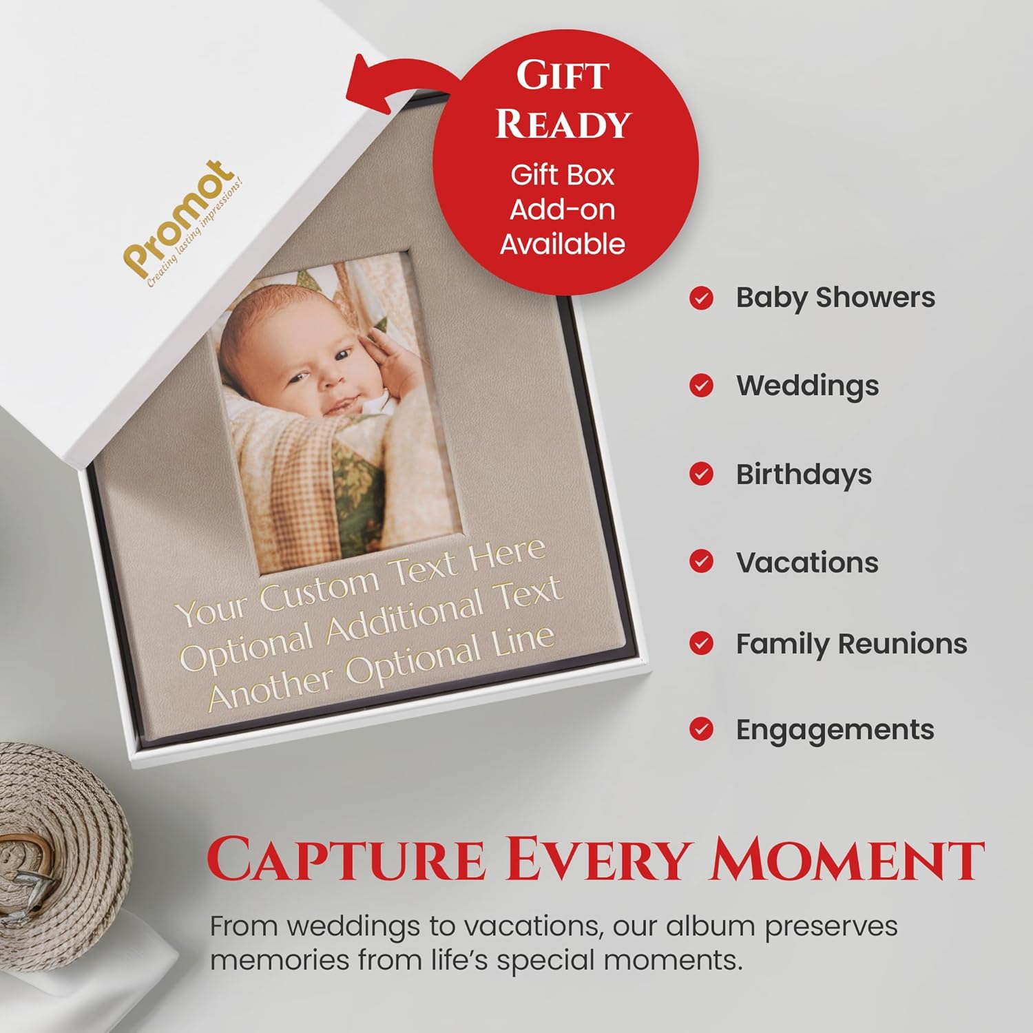 Promot Personalized Photo Album with Pockets- Custom Photo Book, 4x6 Wedding Album, Vintage Hardcover Holds 40 Photos - Small Keepsake Picture Book for Photos with Easy Slip-In Pockets (Stone Gray)
