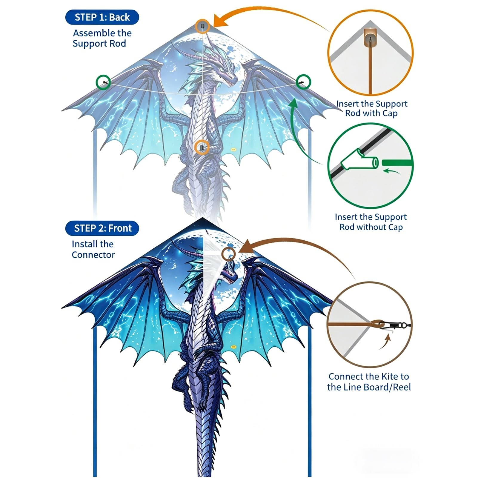 Cometa De Una Sola Línea Winged Dragon, Tela De Rejilla, Varillas De Fibra De Vidrio, con Carrete, para Actividades Al Aire Libre En La Playa Y En El Parque(Blue,String1312ft)