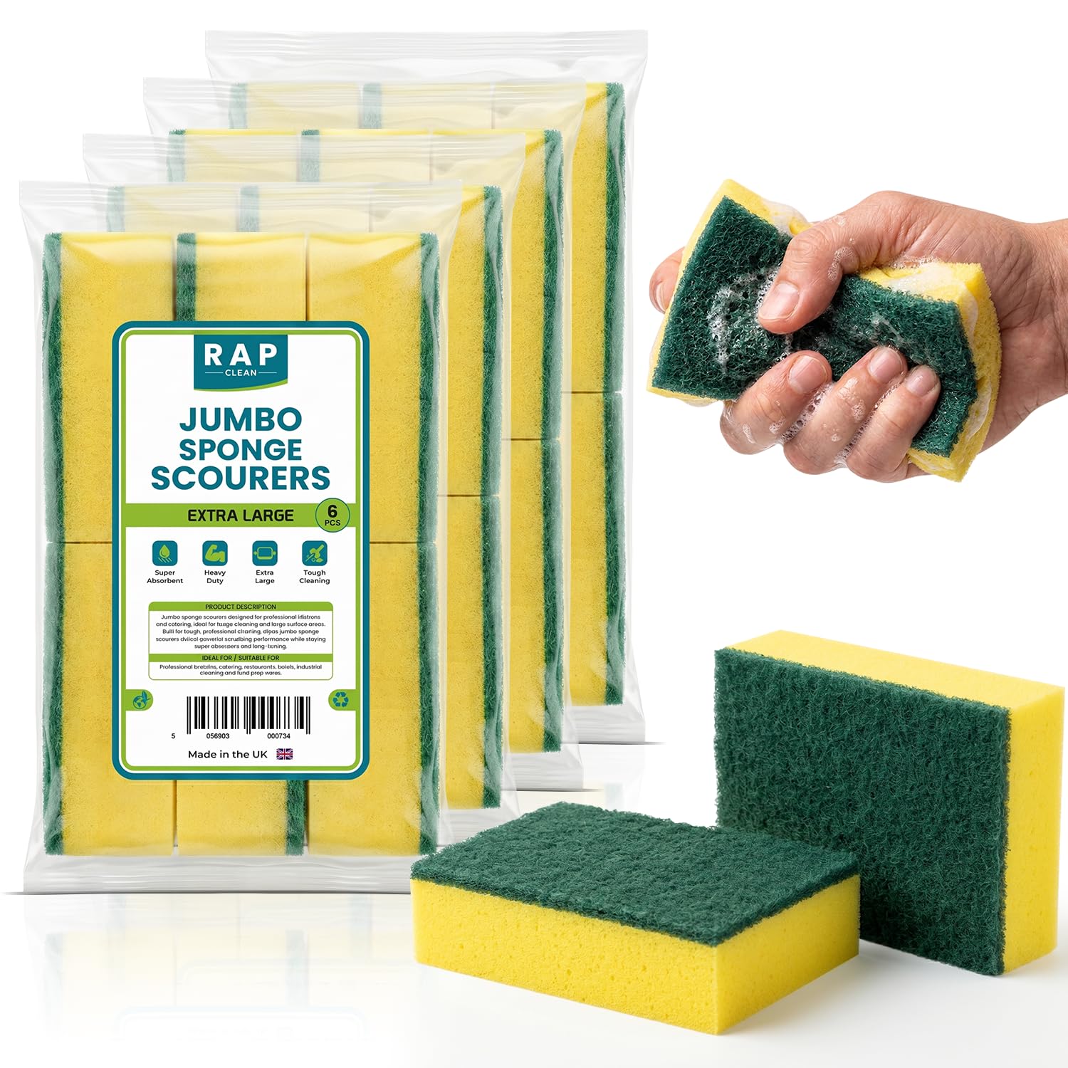 x24 Jumbo Sponge Scourer Heavy Duty Washing Up Scrub Sponges, Multi-Purpose Kitchen Dishwashing Sponge for Efficient Stain Removal, Sponge for Kitchen & Home Cleaning for All Surfaces.