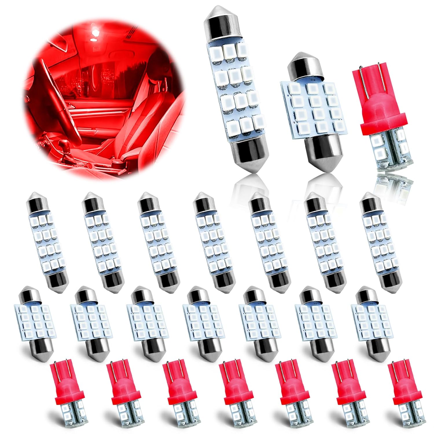 NTNEV 24PCS LED Interior Replacement Bulbs Interior Car Lights Dome Light LED Car Bulb Kit Set T10 31