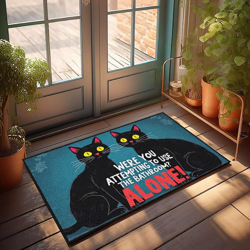 Tapis rétro chats noirs au regard complice pour votre entrée