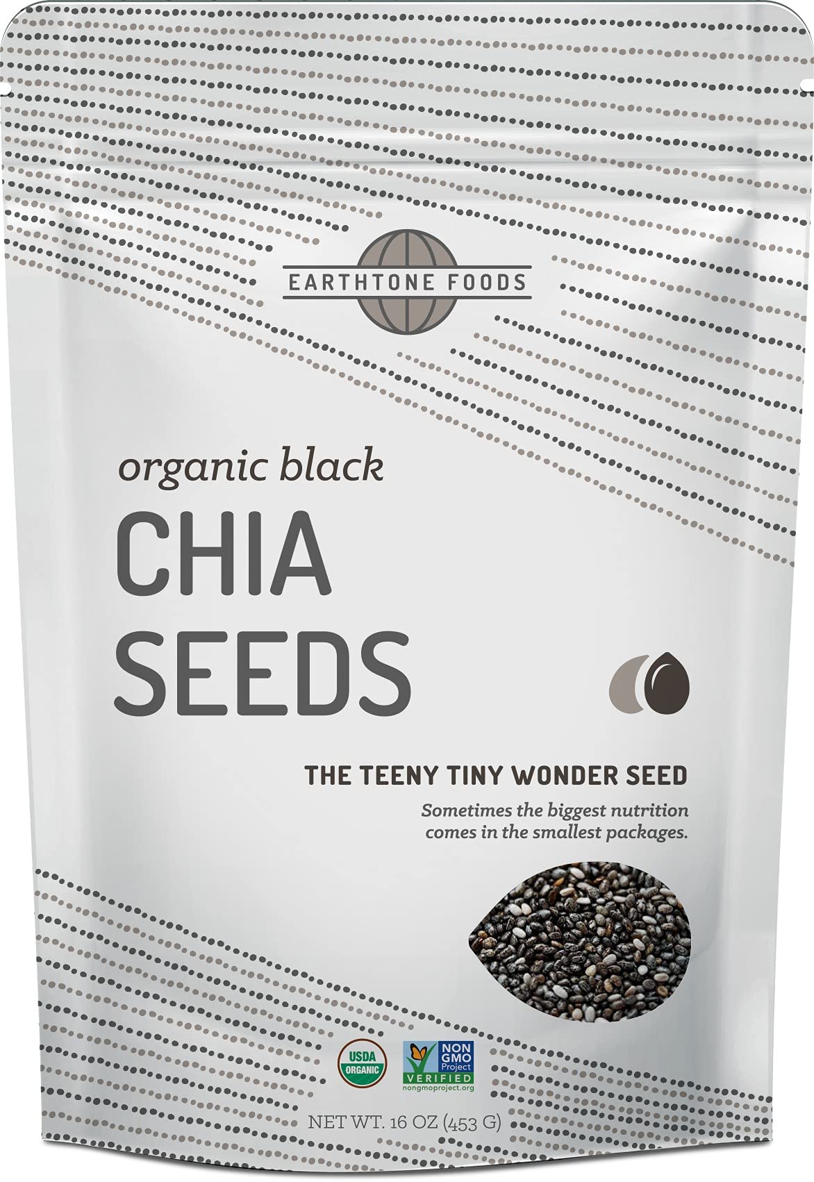 EARTHTONEBlack Chia Seeds Organic | USDA Non-GMO Raw Chia Seed for Weight Loss | Gluten Free, Keto Friendly | Omega-3s, Vegan Protein, 16 oz
