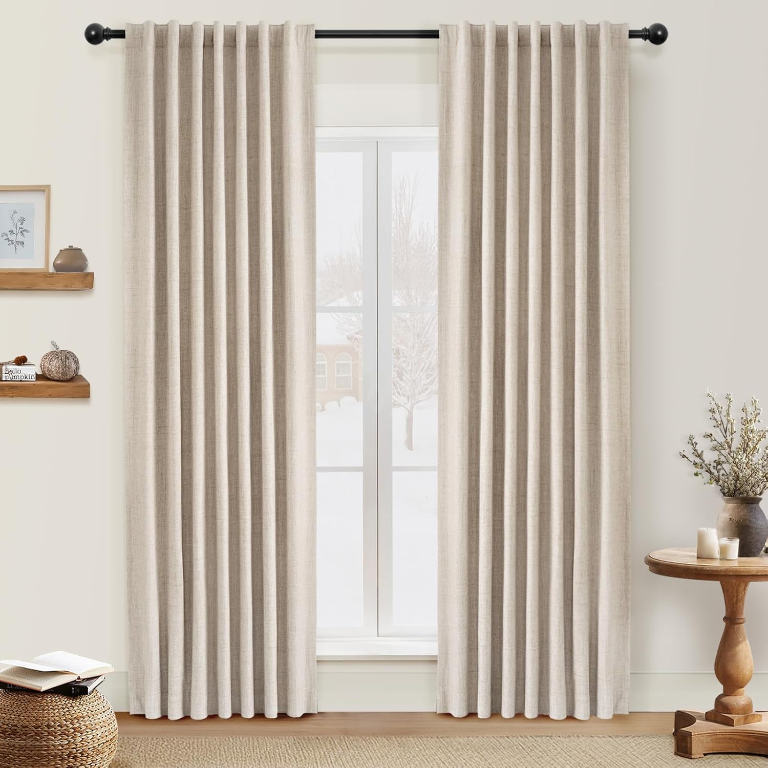 INOVADAY 100% Blackout Curtains 96 Inches Length 2 Panels Set, Back Tab/Rod Pocket Linen Black Out Curtains for Bedroom, Thermal Insulated Window Drapes - Cream, W50 X L96 #01 Cream 50"W x 96"L (Pack of 2)