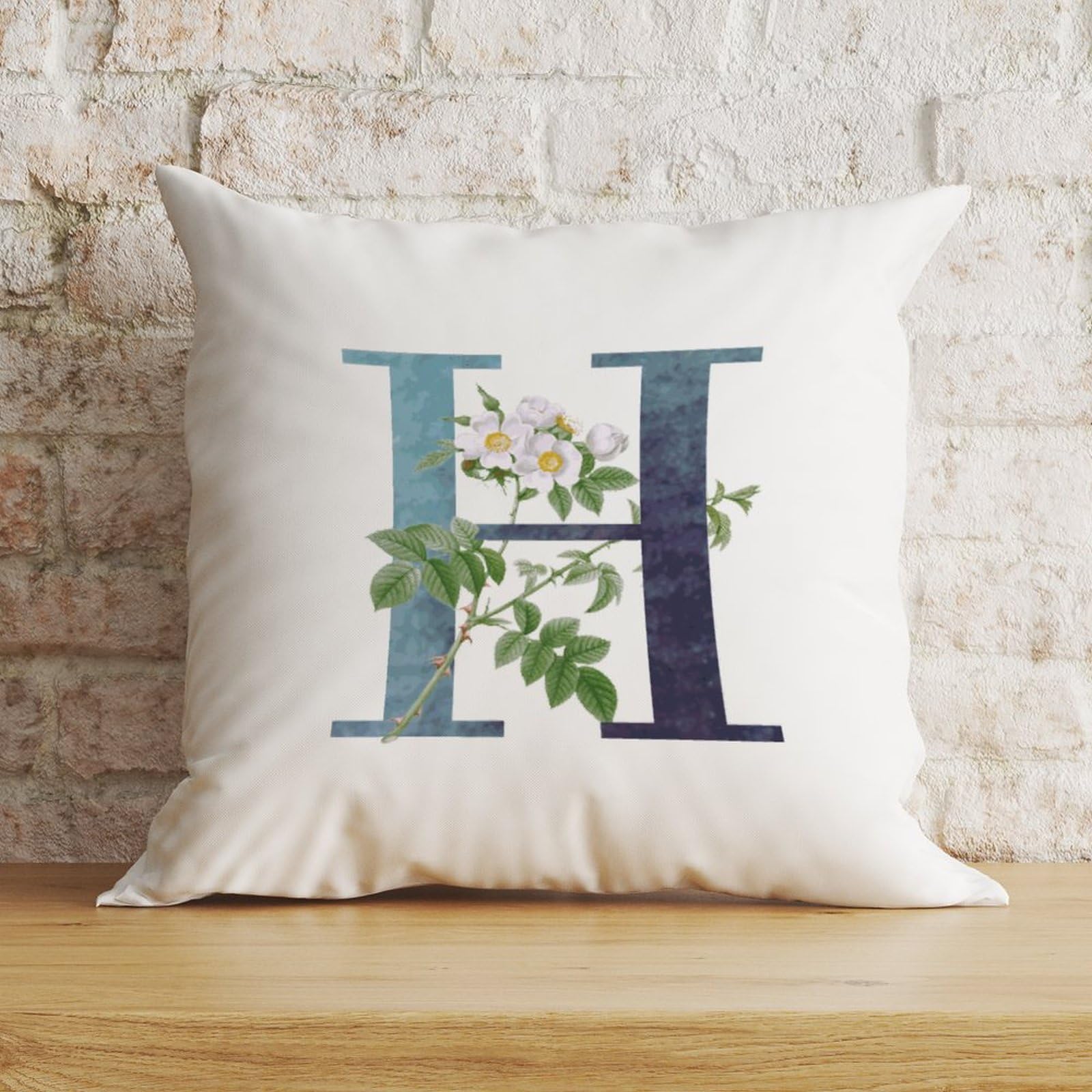 Zyadsinoudor Throw Pillow Case Monogram Initial H Blue Pillowcase Alphabet White Floral 18x18in Decorative Pillow Home Cotton Linen Last Name Classic Pillow Case For Sofa Couch Bedroom Bed Chair โ image 1