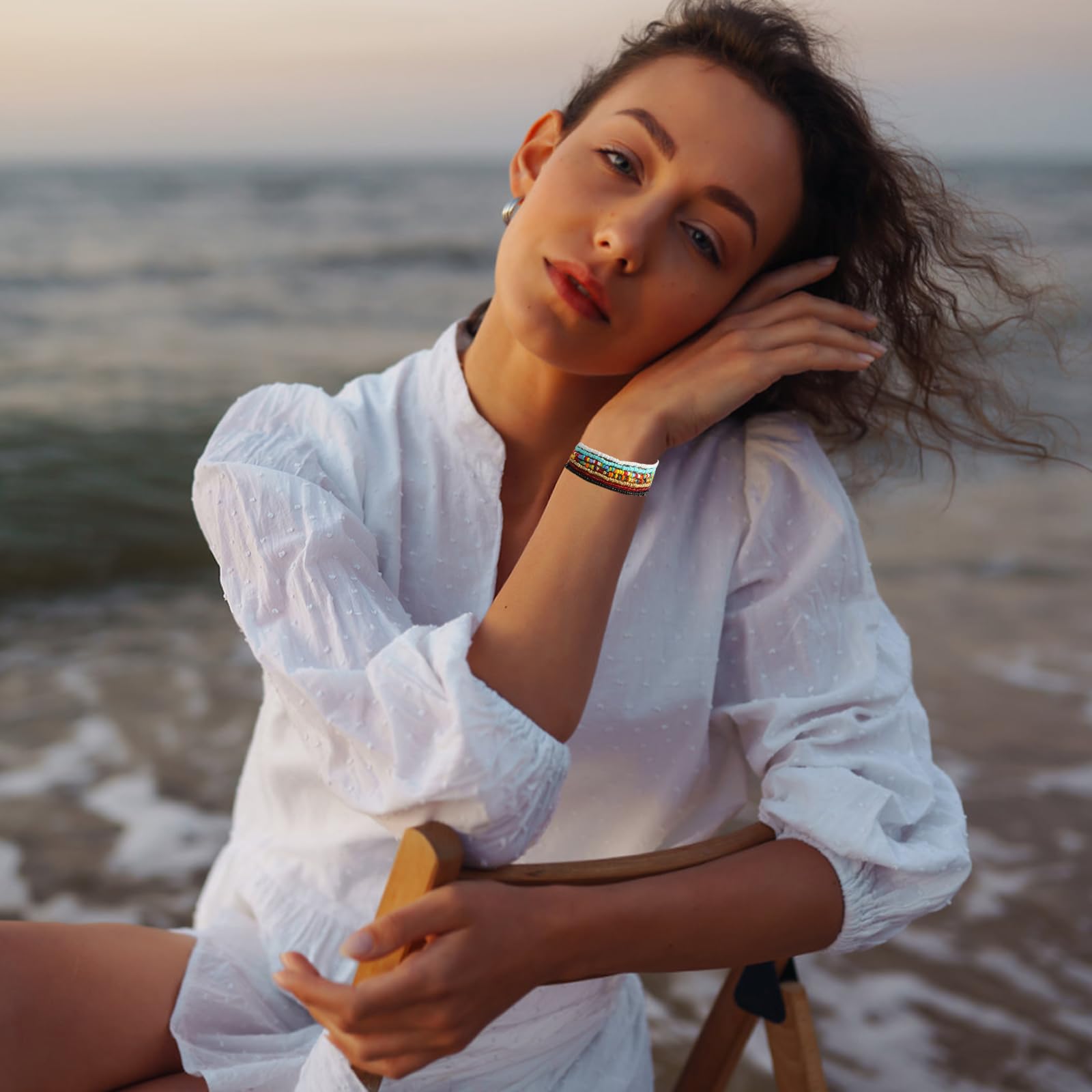 7 Stück Damen Fußkettchen, Handgemachte Bunte Perlen Fusskette Boho Verstellbares Geschichtetes Wasserfestes Elastische Fußschmuck Set für Frauen Mädchen