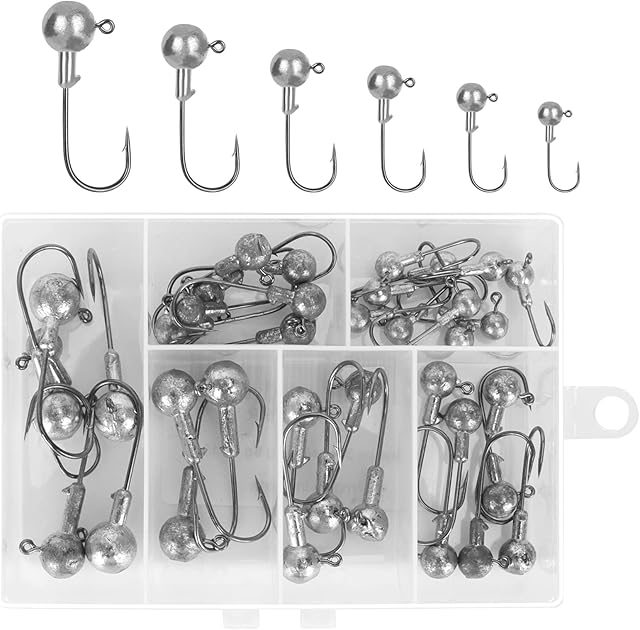 Realure Big and Small Jig Heads Fishing Hooks Kit Sharp Small Jig Heads Hooks for Soft Lure for Bass Trout Fishing for Freshwater Saltwater with Mixed Sizes 2g 3g 4g 6g 8g 10g 12g 14g 16g