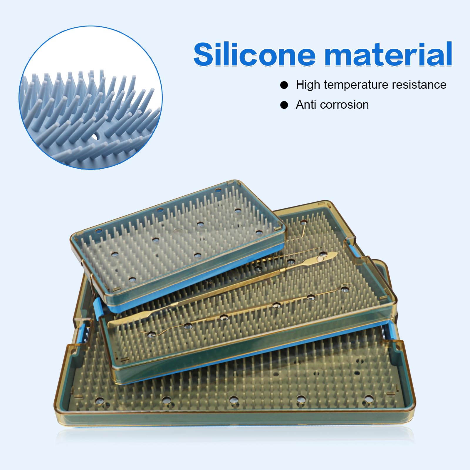 EUSTOMA Vassoio di sterilizzazione in plastica autoclavabile per strumenti con tappetino in silicone, dimensioni S/M/L, per strumenti/strumenti (S)