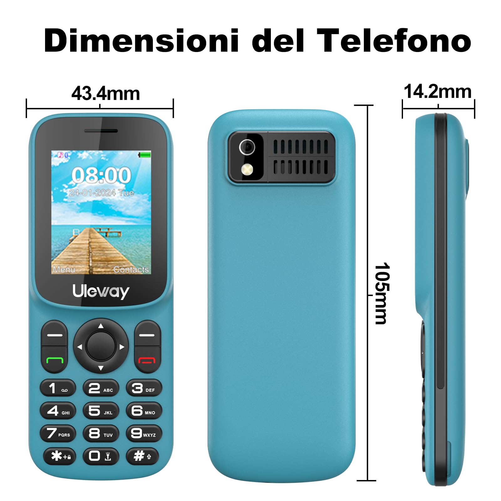 uleway 4G Telefono Cellulare per Anziani, Cellulari Anziani con Tasti Grandi, Supporto SIM Doppio, LCD da 1,77 pollici, Chiamata Rapida, Volume Alto, Torcia, Ricarica USB-C