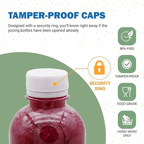 Miniatura 9 de Botellas vacías de jugo de plástico PET de 10 onzas paquete de 35 botellas transparentes desechables a granel con tapas blancas a prueba de