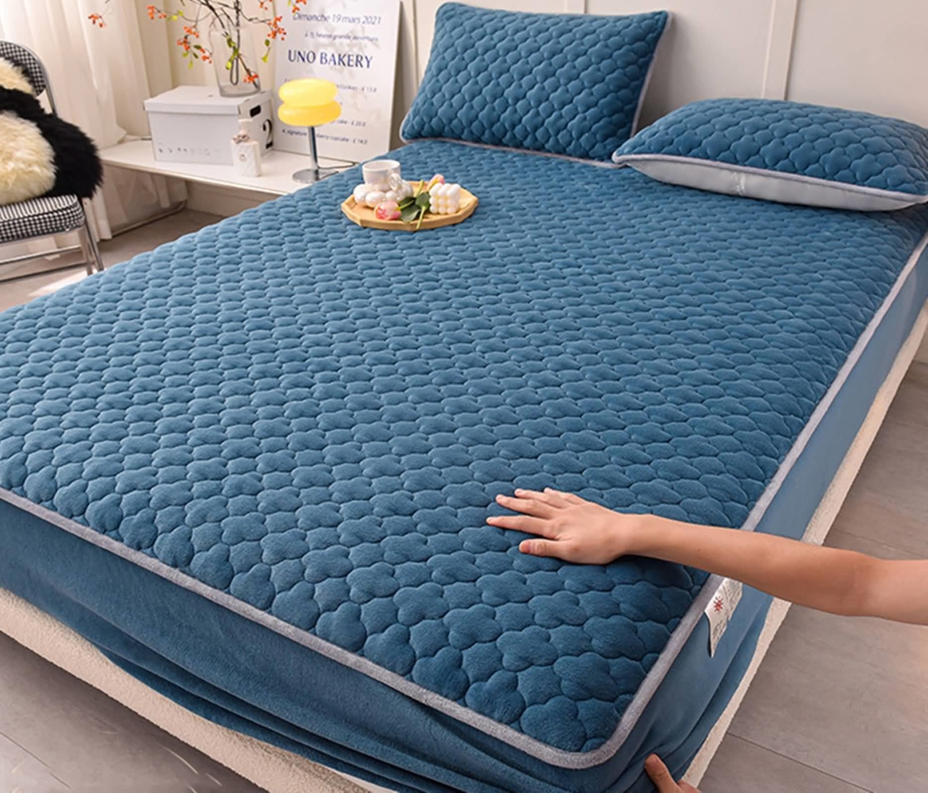 Drap Housse 90x200cm - pour Matelas Épais jusqu'à 30cm - Bleu Foncé - Draps de Lit Velours - Drap Couleur Unie