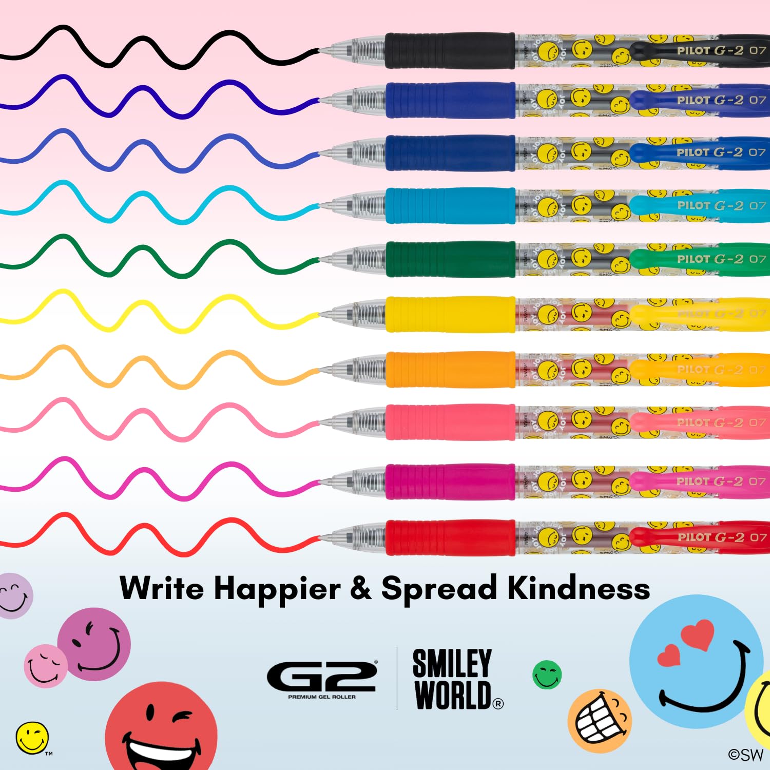 PILOT G2 Premium Gel Roller Pens G2 SmileyWorld Collection Write Happier 10 Pack Pouch Fine Point 0 7 — view 4