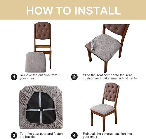 Miniatura 5 de Funda de asiento impermeable para silla de comedor, fundas de asiento lavables para sillas de cocina (negro, 4 piezas)