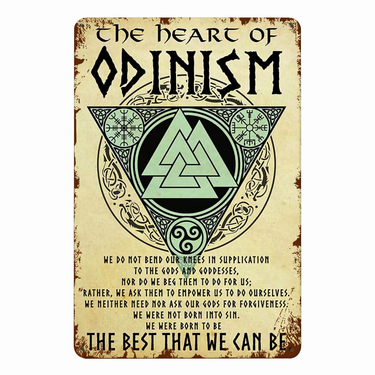 Gellyposter Gold Metal Tin Signs Viking Warrior Motivational Quotes The Heart Of Odinism Bathroom Wall Decor Retro Art Tin Sign Coffee And Bar Wall Decor Iron Painting8*12 Inch