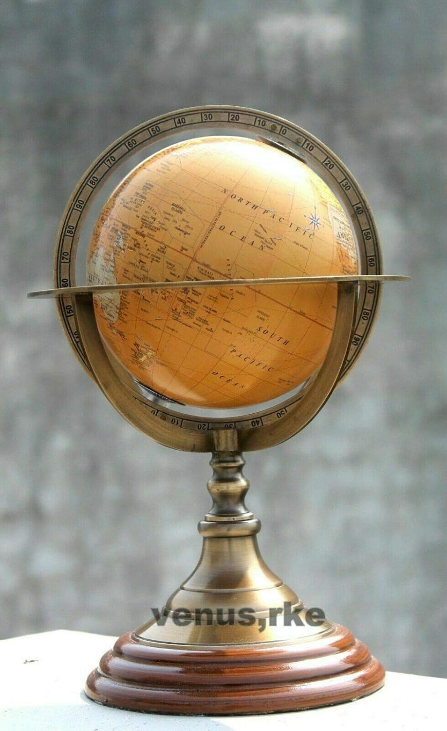 11" Antique Brass World Globe Map on Wooden Base Nautical Desktop Decor Globe