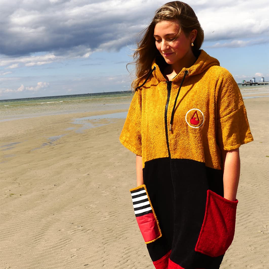 WAVE HAWAII ZIP-Surfponcho für Körpergrößen von 161-183 cm aus 100% ÖKO Baumwolle Umkleidehilfe für Schwimmen Strand Surfen Duschponcho Surf Poncho für Damen Herren Erwachsene