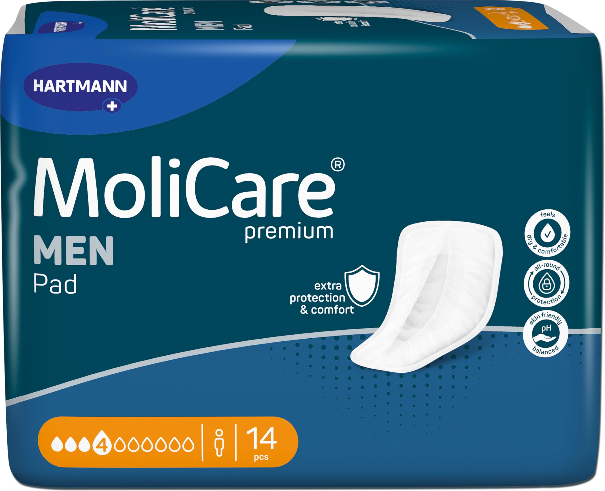 MoliCare MEN Pad 4 krople, dyskretne wkładki do inkontynencji, ochrona w przypadku lekkiego do umiarkowanego wycieku moczu, ochrona przed wyciekiem, natychmiastowe uczucie suchości, zaawansowana