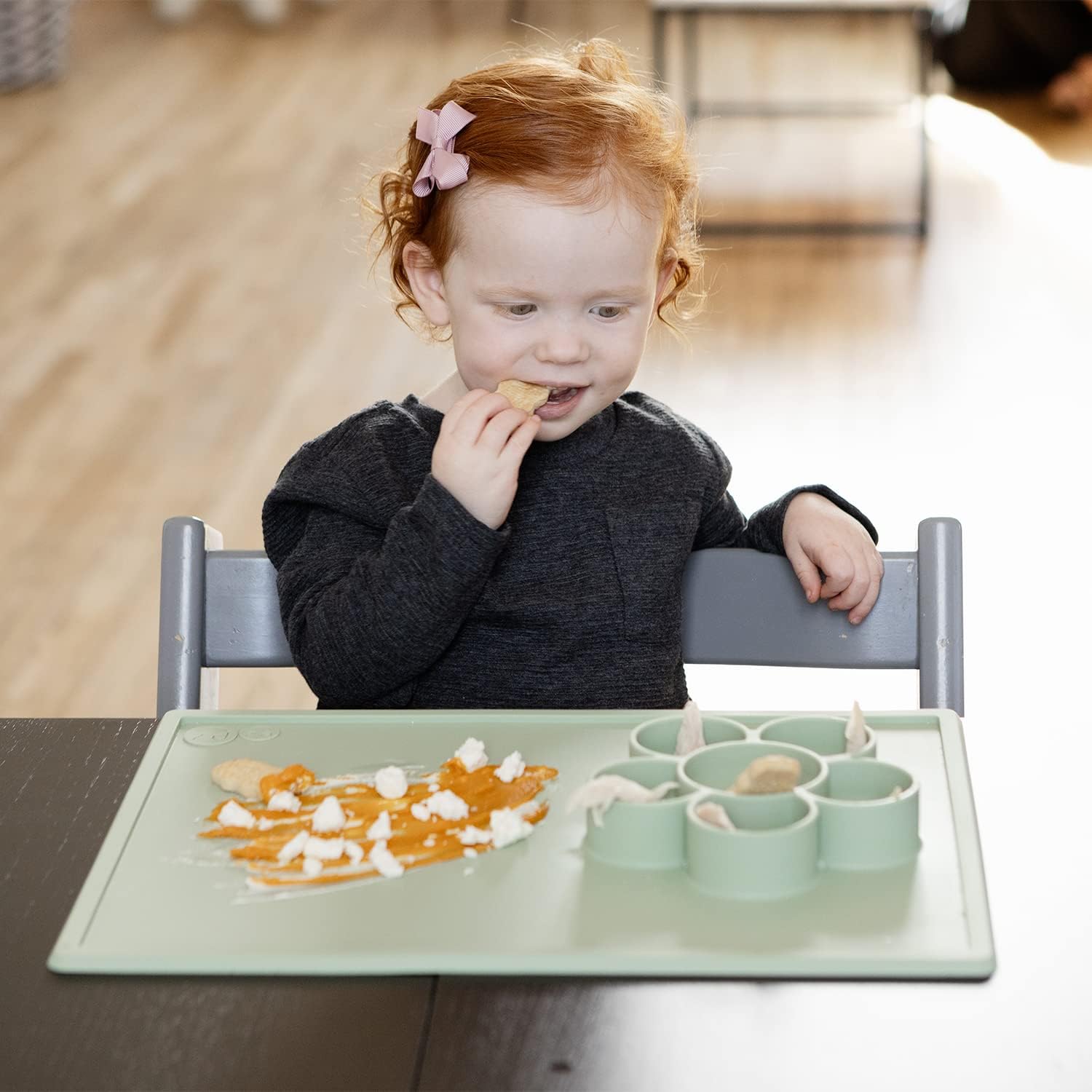 Sage Green Silicone Suction Play Mat with Flower Compartments