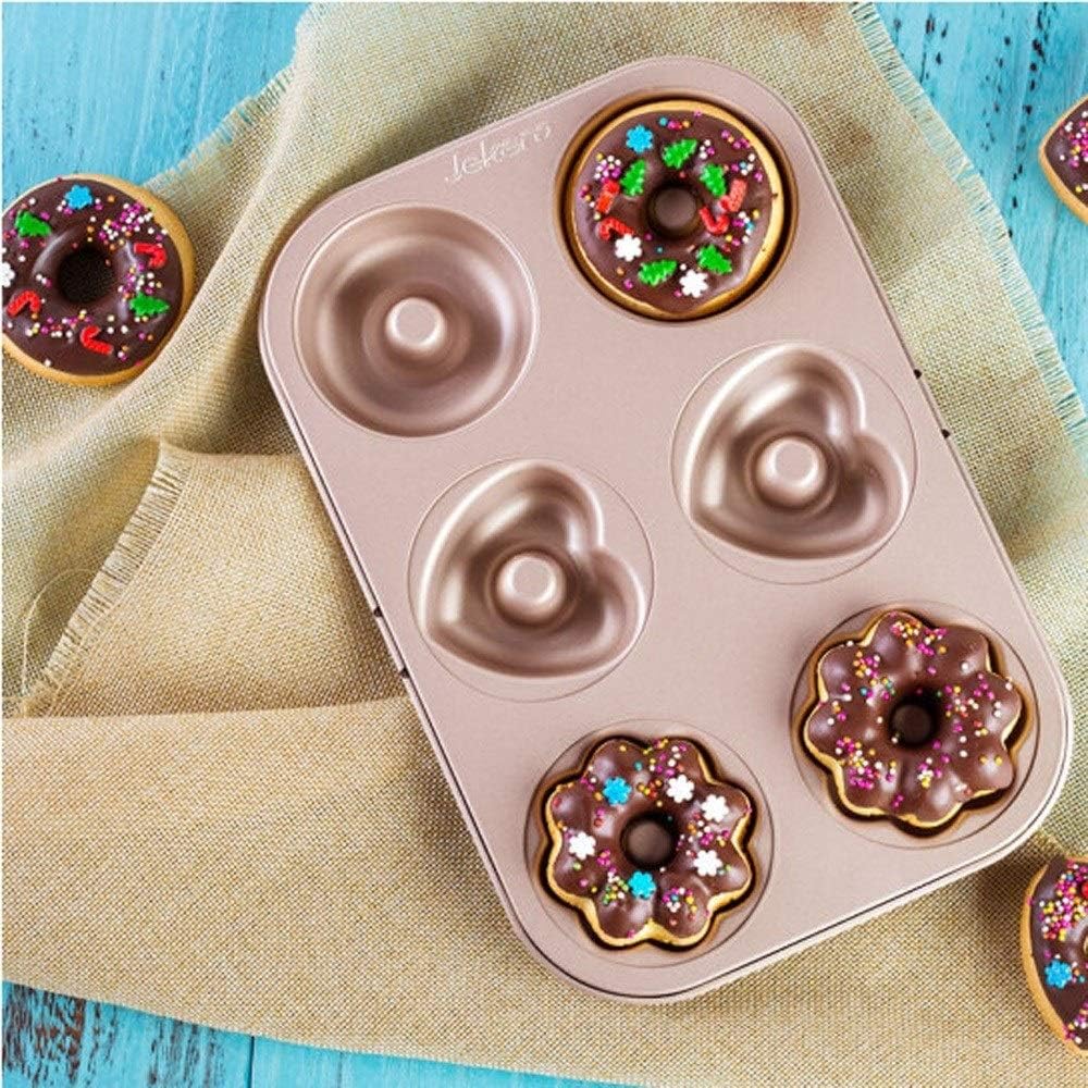Cake Mold 6 Cup Non-stick Muffin Cake Baking Mold Egg Tart Bread Bake Mold Baking Pan Gold Round Donut (Color : Gold Size : D)