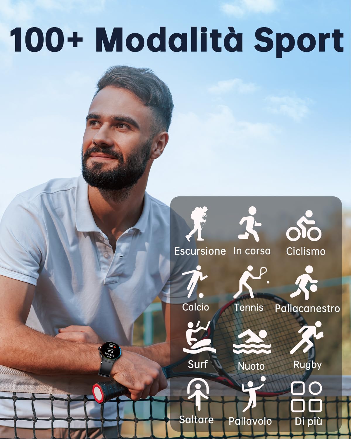 OUKITEL Smartwatch Uomo Donna, 1.43" AMOLED Orologio Intelligente Watches con Effettua Risposta Chiamate Bluetooth,100+ Sportive Fitness Bussola Contapassi Sonno Monitor IP68 Impermeabile,Android iOS