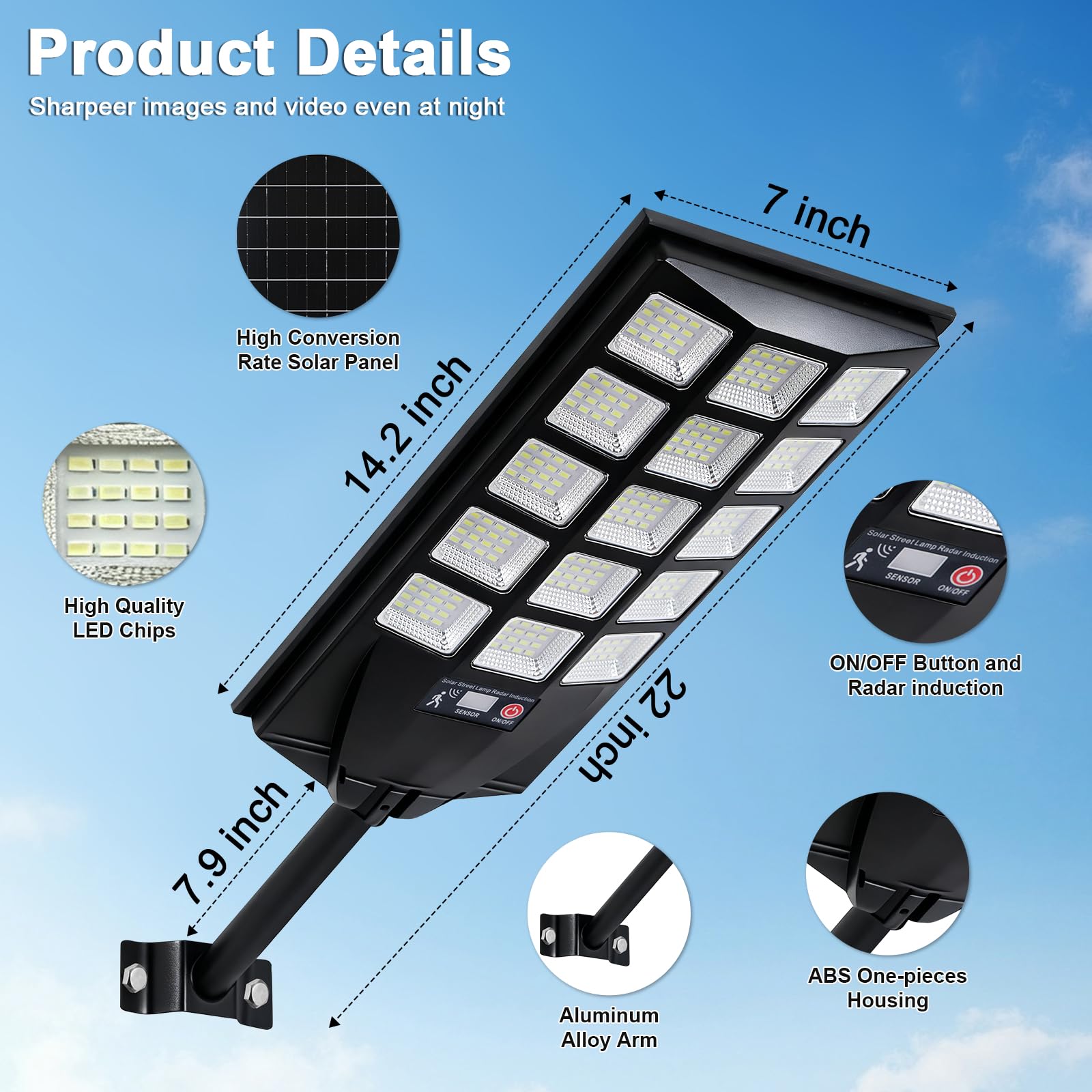 Jercoda Solar-Straßenlaternen für den Außenbereich, 6500 K LED-Flutlichter mit Bewegungsmelder, Sicherheitslichter von Dämmerung bis Morgendämmerung mit Fernbedienung, wasserdichte solarbetriebene