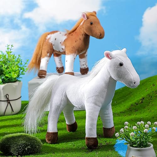Miniatura 4 de 4 piezas de juguete de caballo de peluche de 8 pulgadas, lindos caballos de peluche surtidos, juguete de peluche marrón, regalos de fiesta,