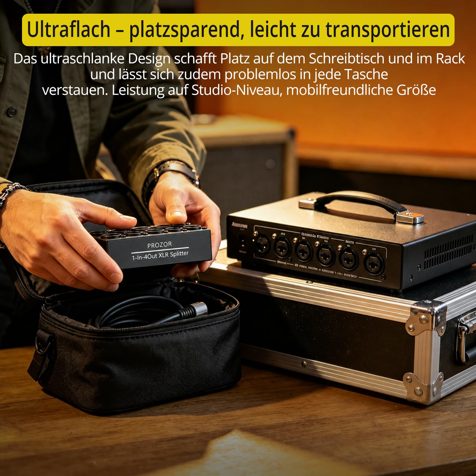 PROZOR 4 Way XLR Splitter Box Passiver Stereo Verteiler Symmetrisch 1 In 4 Out für Mischpulte, DAC-Decoder, CD-Player und professionelle Monitorlautsprecher