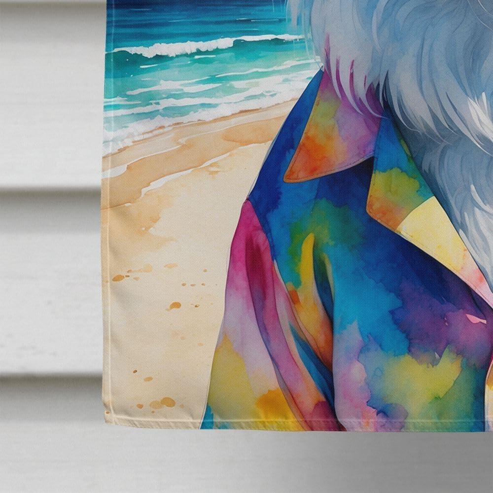 Caroline's Treasures American Eskimo Summer Beach Time House Flag Large Porch Sleeve Pole Decorative Outside Yard Banner Artwork Wall Hanging, Polyester, House Size, Multicolor