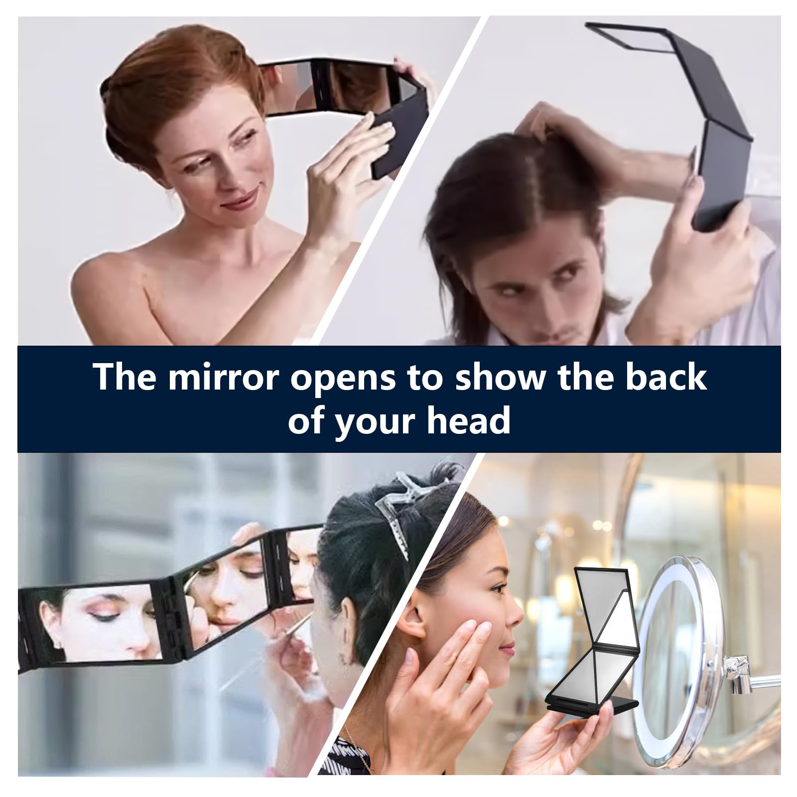 4-Way 360 Degree Handheld Mirror - Foldable Self Haircut & Makeup Mirror For Back Of Head View