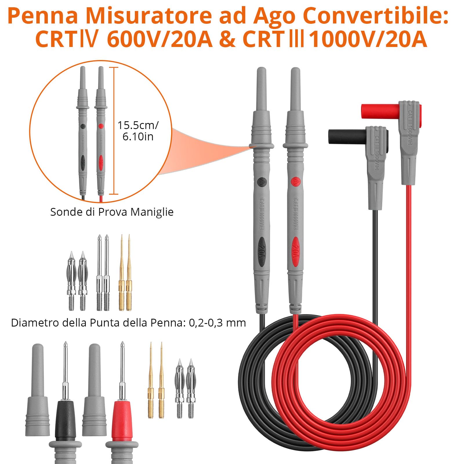 Proster Kit Puntali da Test per Multimetro 24 in 1 con Sonde di Multimetro Sostituibili Placcate in Oro Conduttori di Prova Maschio e Femmina Ganci di Prova U Plug Clip a Coccodrillo
