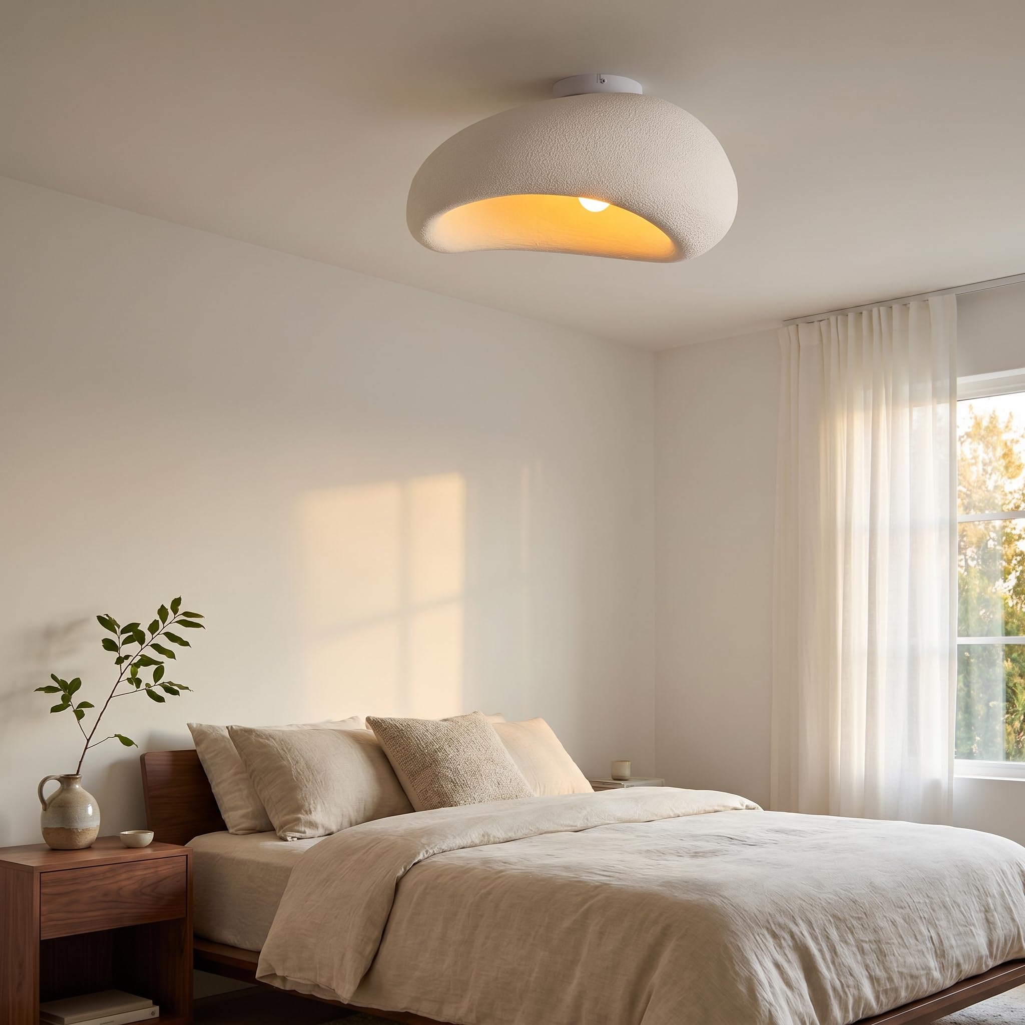 BARCELONA LED Lampada Soffitto Wabi Sabi L450 E27 Design Naturale | Paralume Artigianale, Finitura Organica, Stile Japandi, Arredo Interni, Atmosfera Accogliente