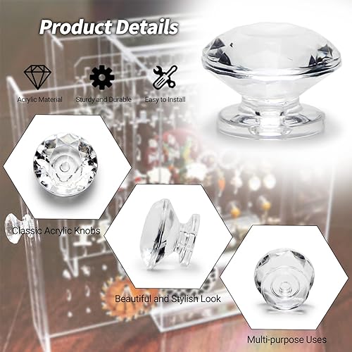 Miniatura 5 de MroMax 6 pomos pequeños de acrílico con mango de diamante de 0.748 in de diámetro transparente brillante en forma de diamante para joyero, estuche