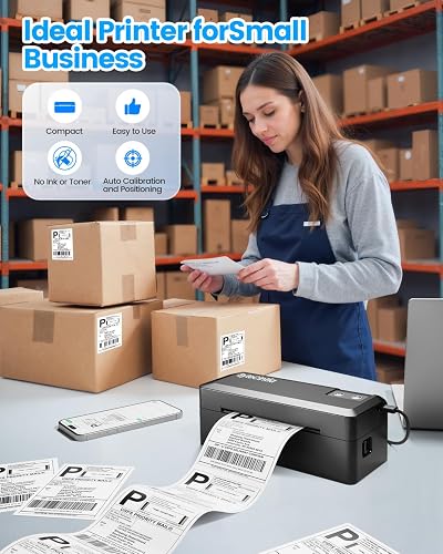 ByteCintia Imprimante d'étiquettes d'expédition Bluetooth, 4x6 Imprimante Etiquette Expedition pour Les Colis et Les Petites Entreprises à Domicile Compatible avec Ebay, Amazon, Etsy, Ups, Shopify - 5