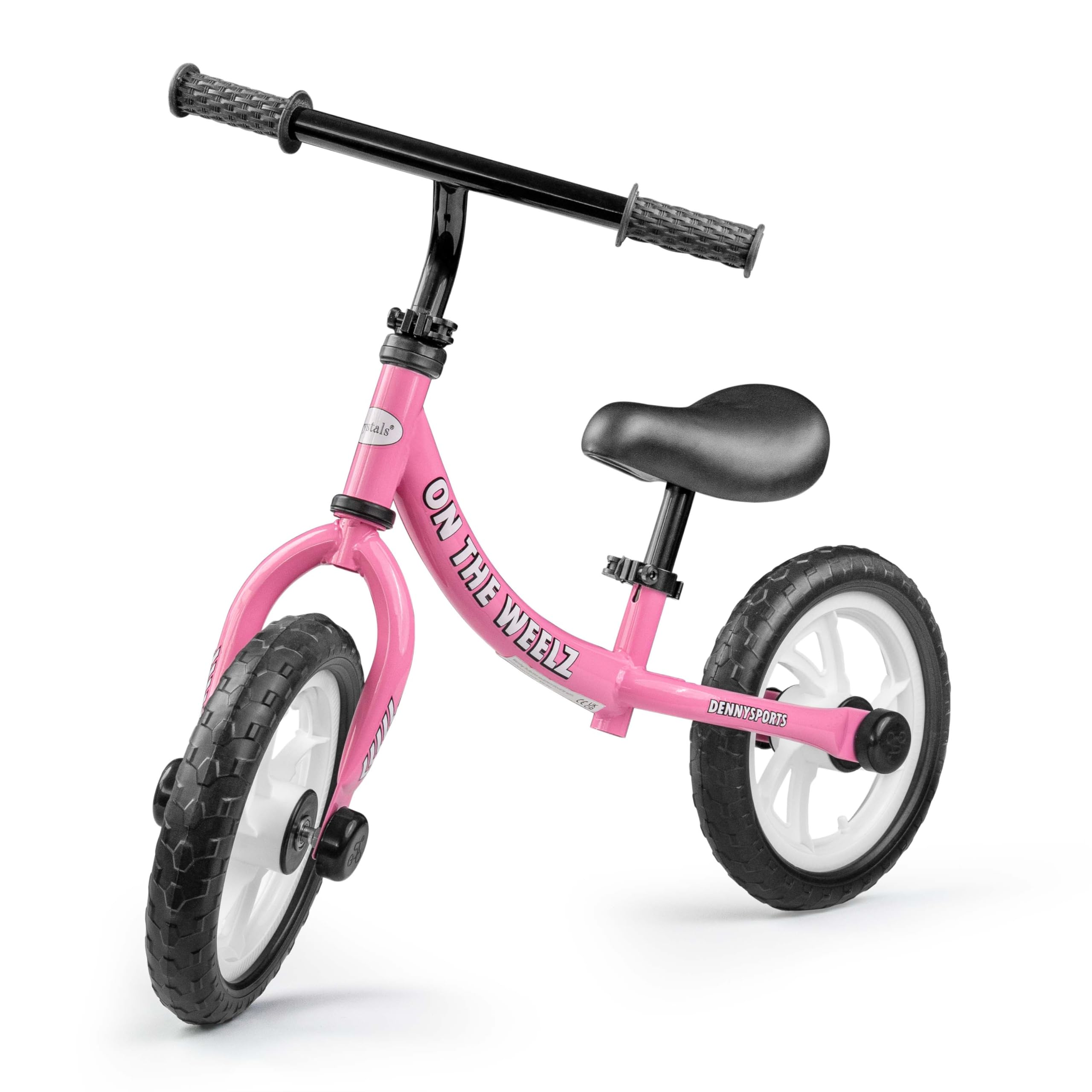 Crystals 12" Kids Balance Bike – Lightweight No Pedal Training Bicycle for 2-6 Year Old Boys & Girls – Adjustable Seat & Handlebar – Toddler Walking & Running Bike – EVA Tyres (On the Weelz, PINK)