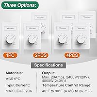 Vista 8 de 2 piezas YeloDeer de doble voltaje (110 V-265 V) 4 hilos manual eléctrico zócalo calentador termostato para el hogar