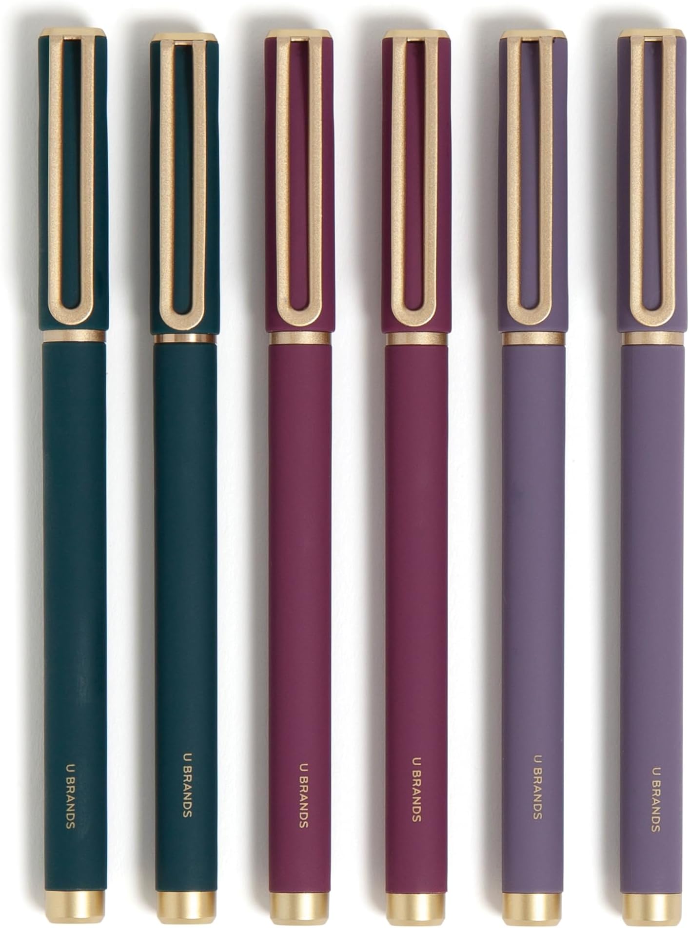 U Brands Catalina Felt Tip Pens, Set of 6 Black Ink Pens, Soft Touch Jewel Tones, Gold Details, Medium (0.7 mm) Point
