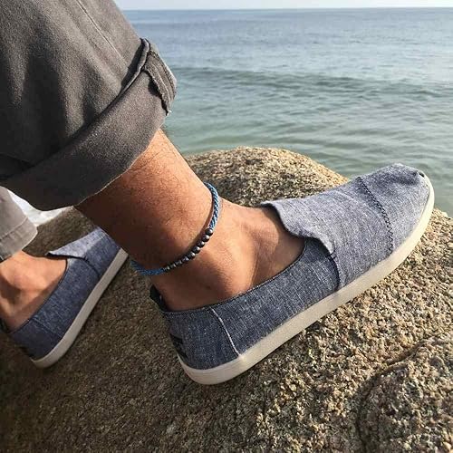 Miniatura 3 de Anklet with Beaded Hematite Stones for Men and Women in Blue - Handmade Woven Knot Braided Rope Surfer Beach Jewelry by Rumi Sumaq