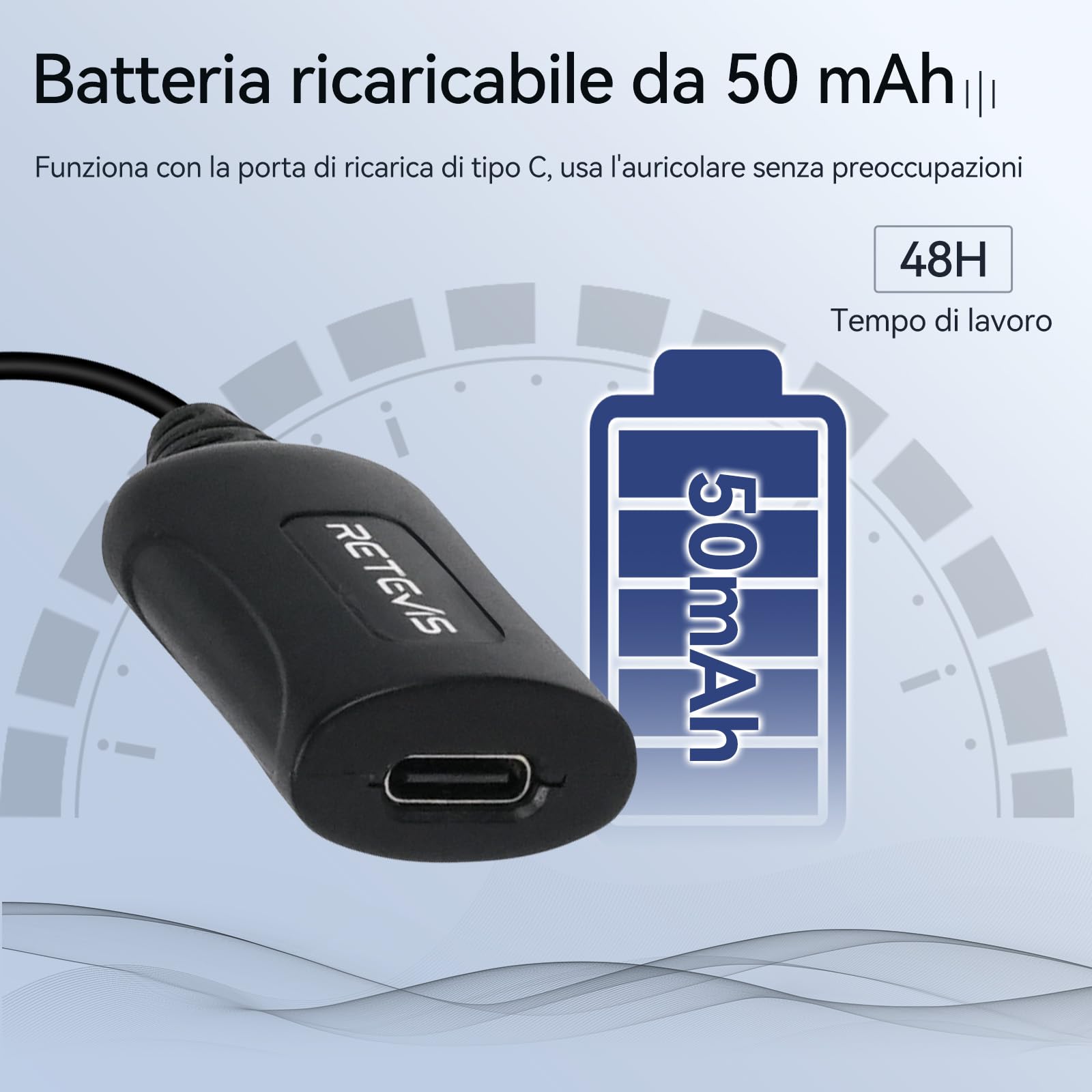 Retevis Cancellazione Attiva Del Rumore Walkie Talkie Auricolare, 2 Pin Cuffie Radio con PTT, Auricolari Walkie Talkie Compatibile con Kenwood Radio Bidirezionale RT24 RT668 RT27 RT622 (1pcs)