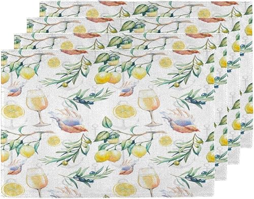 Plant Lemons Placemats Set of 4 Table Mats Washable Placemat Waterproof Place Mats for Party Home Dining Table Decor 18x12 in