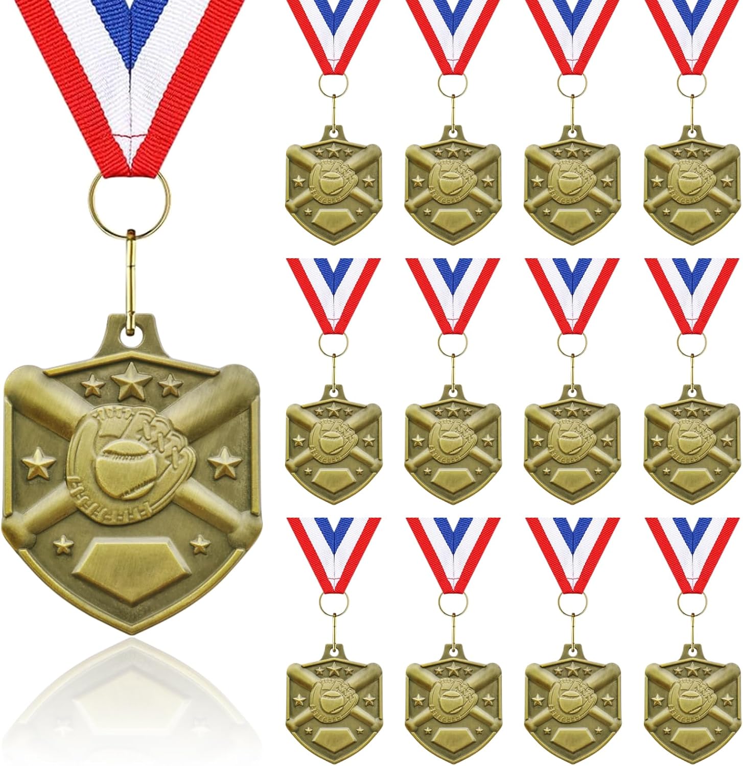 Donrime Baseball Softball Medals for Awards, 12 Pack Golden Metal Medal Awards Baseball Team, T-Ball, Softball, Baseball Game Sports Day Favors Prizes for Kids Children Adults