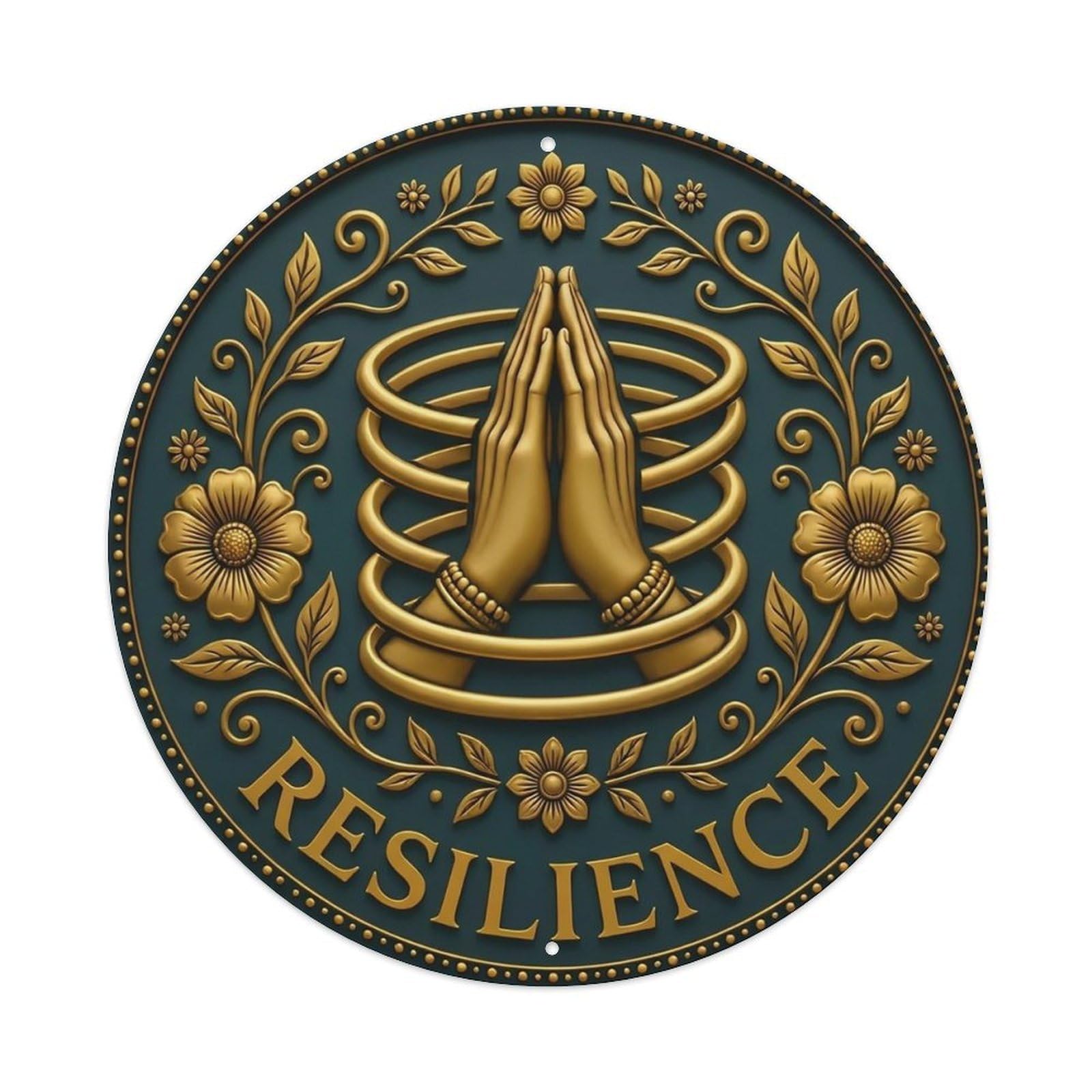 Vintage Namaste Praying Hands Resilience Flower Zen Yoga Metal Tin Sign